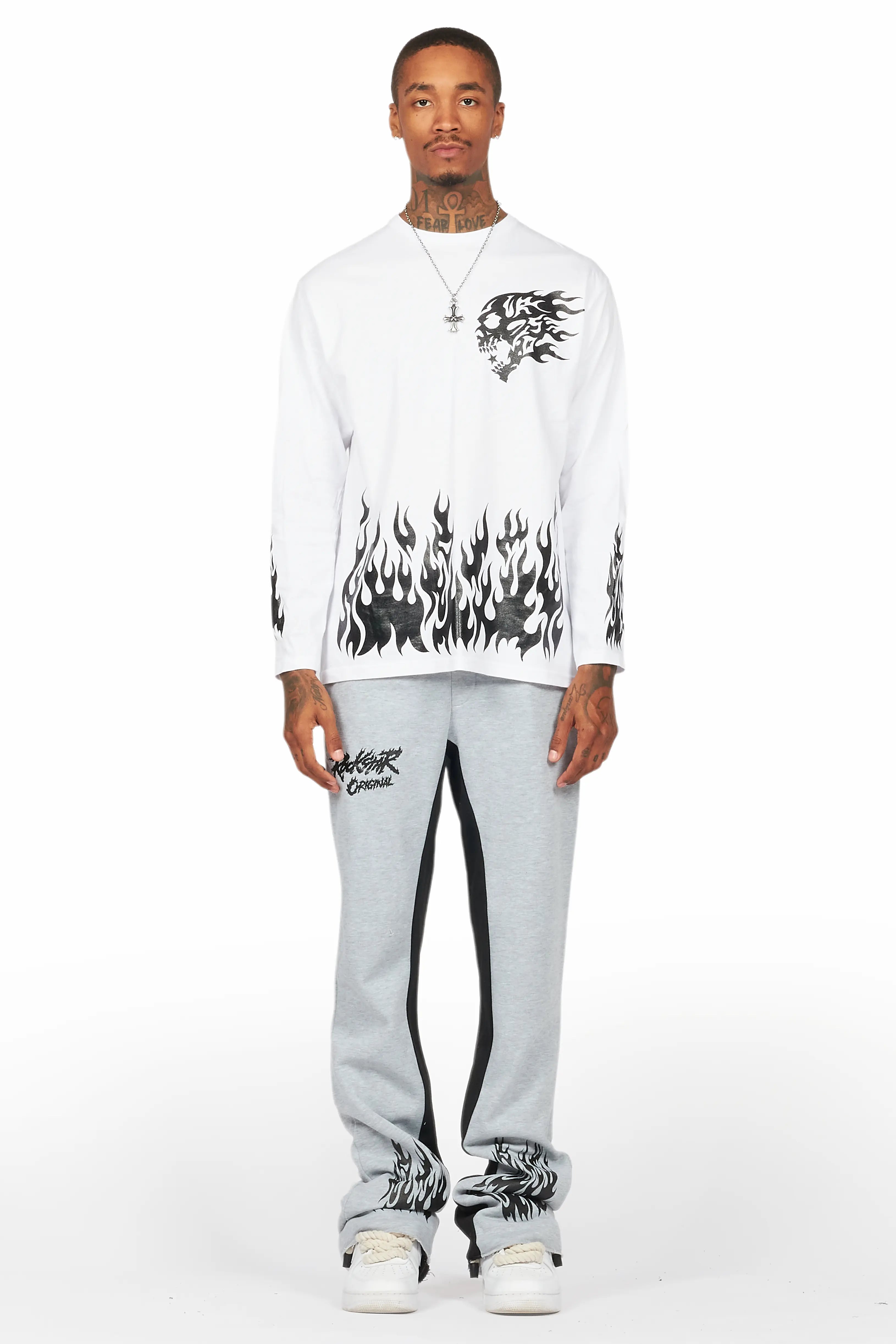 Bubble White/Grey Long Sleeve T-Shirt/Baggy Pant Set