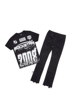 Boys Amos Black/White T-Shirt/Stacked Flare Jean Set