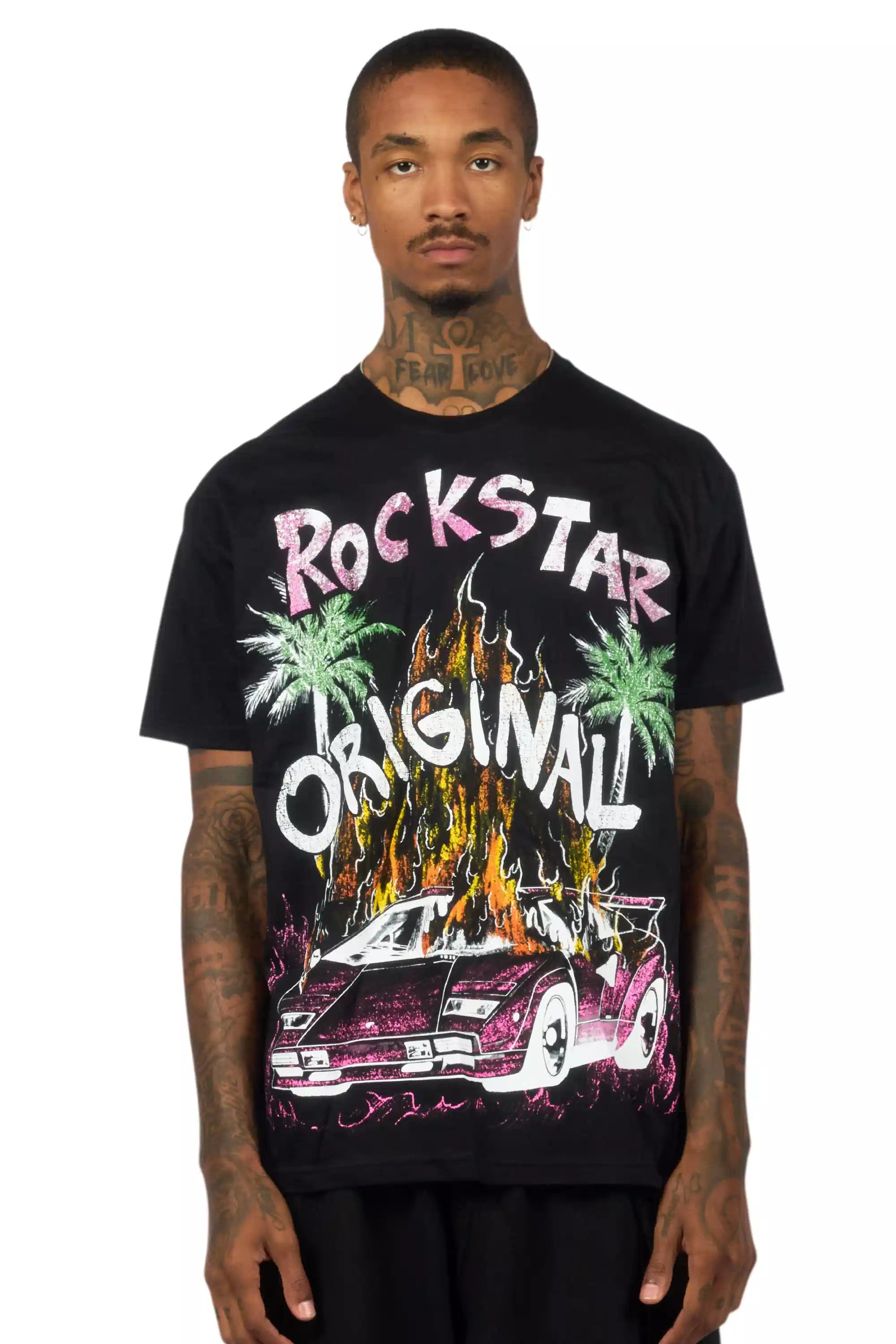 Axrian Black/Pink Oversized Graphic T-Shirt