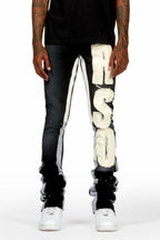 Acotas Black/Beige Patchwork Super Stacked Flare Pants