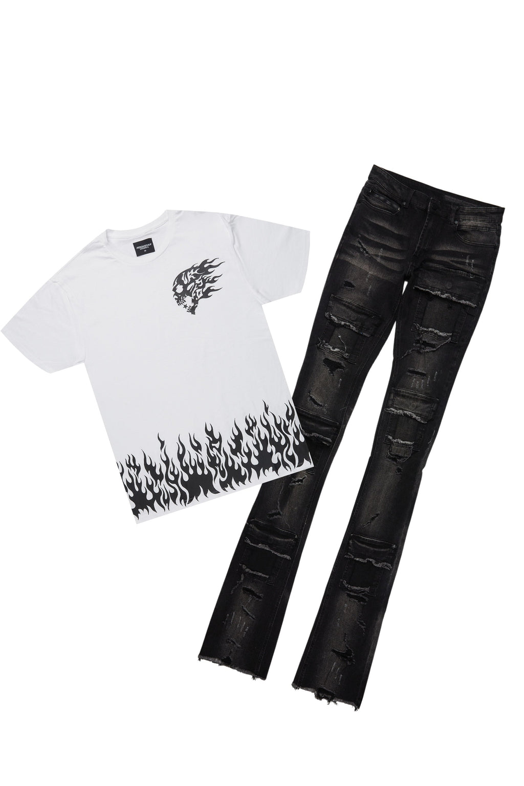 Bubble White/Black T-Shirt/Super Stacked Flare Jean Bundle