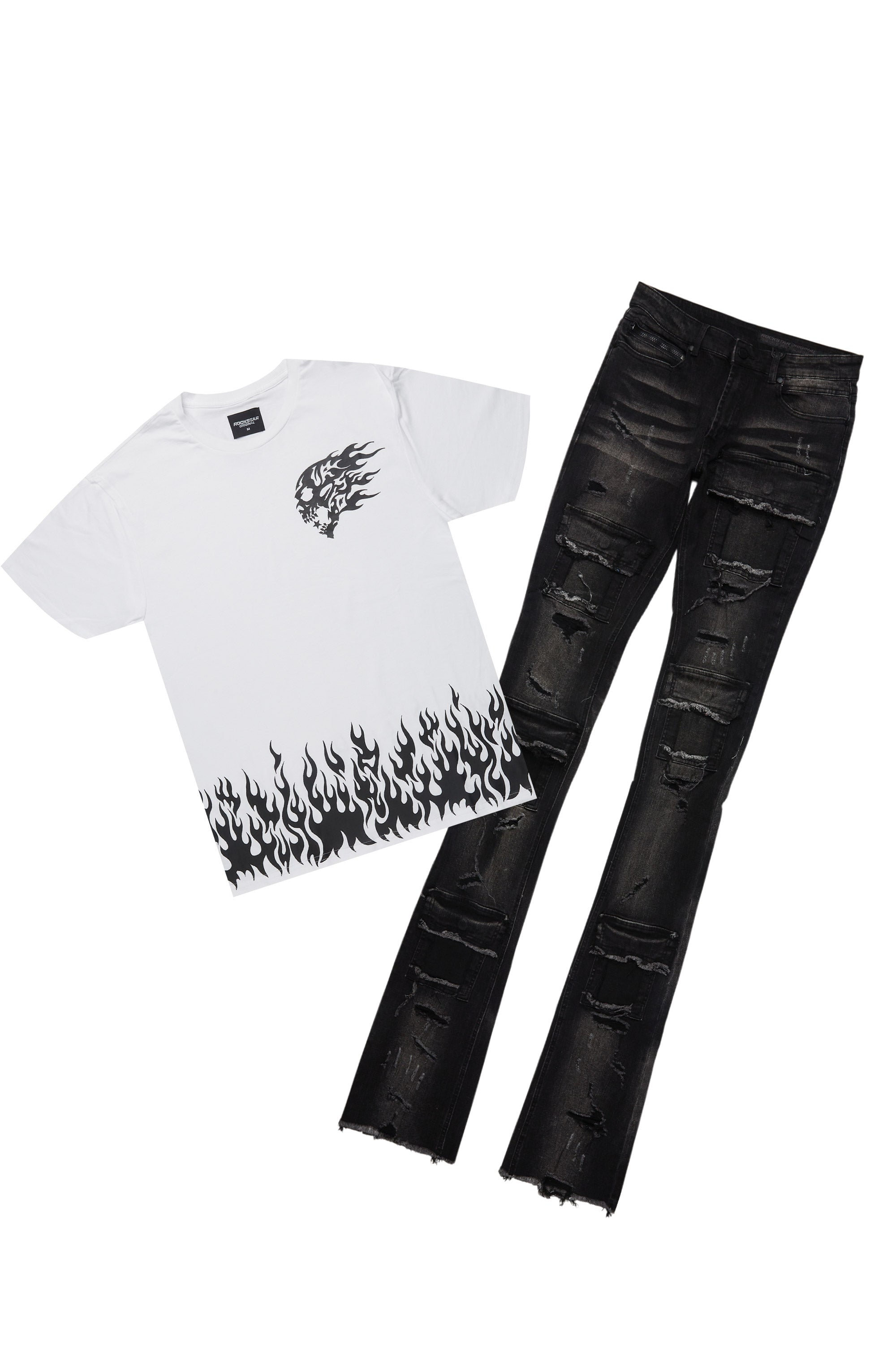Bubble White/Black T-Shirt/Super Stacked Flare Jean Bundle