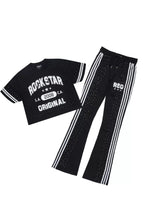 Tylla Black Rhinestone T-Shirt/Baggy Stacked Track Set
