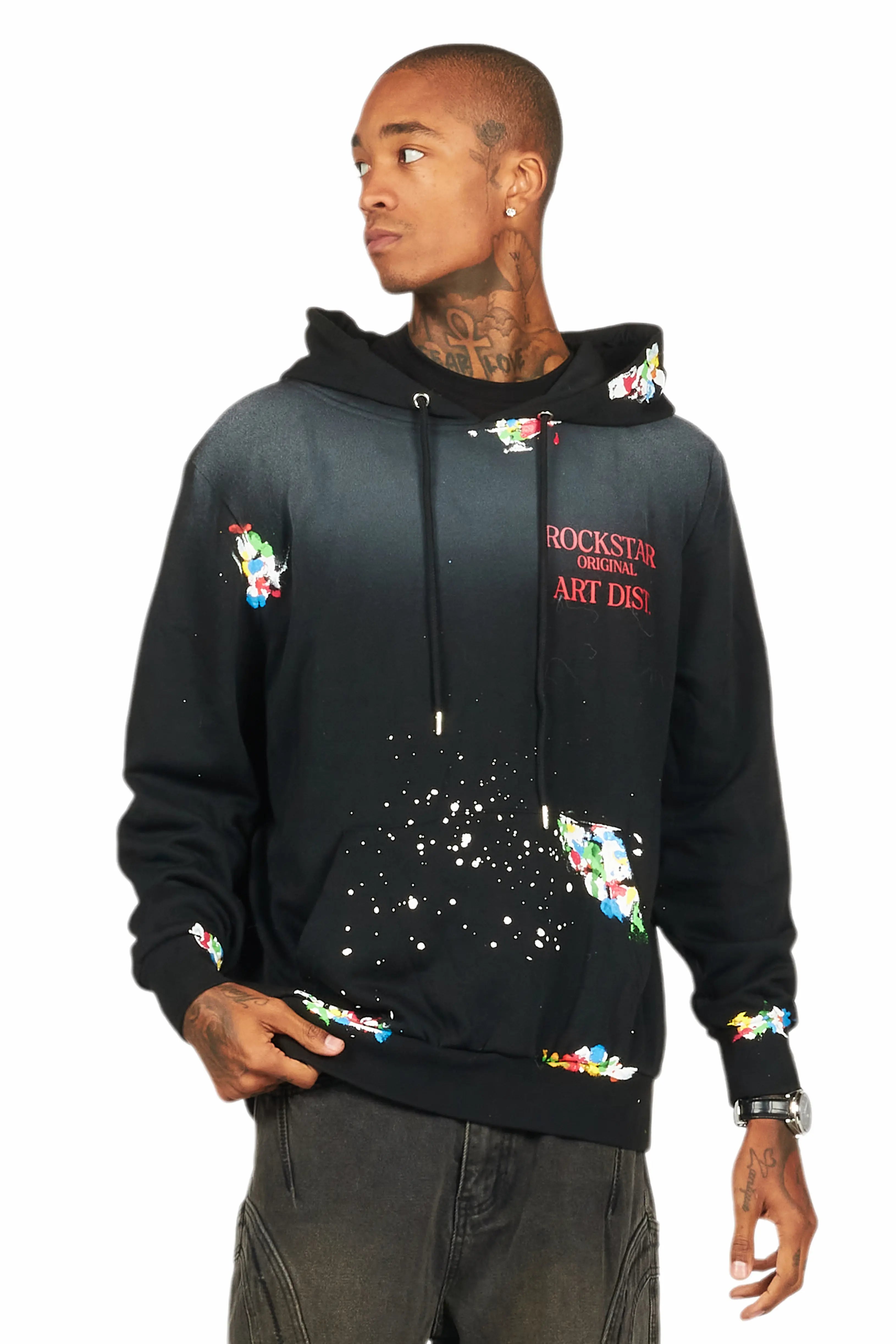 Rockstar Art Dist. Black/Red Graphic Hoodie