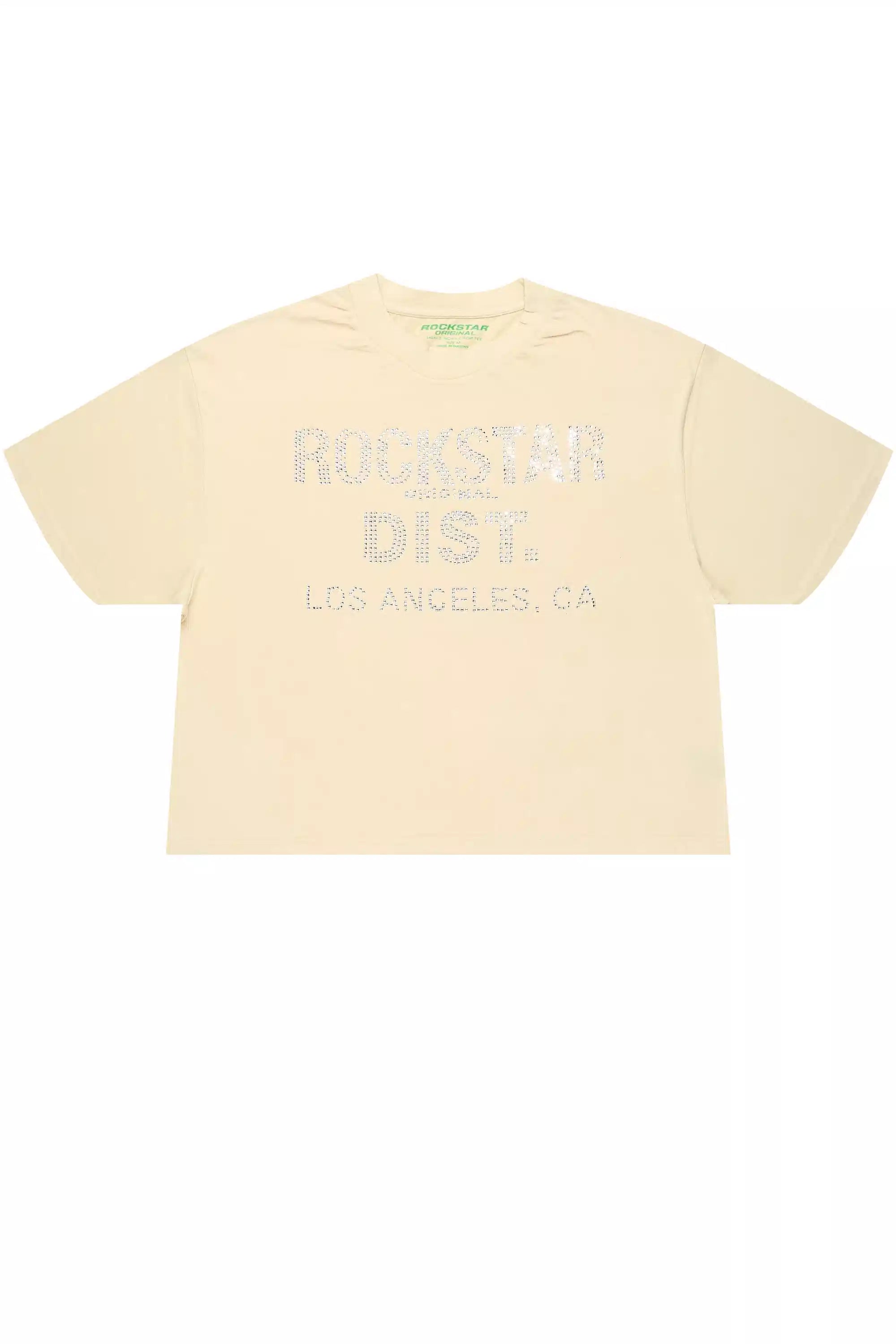 Lake Beige Rhinestone Boxy Crop T-Shirt