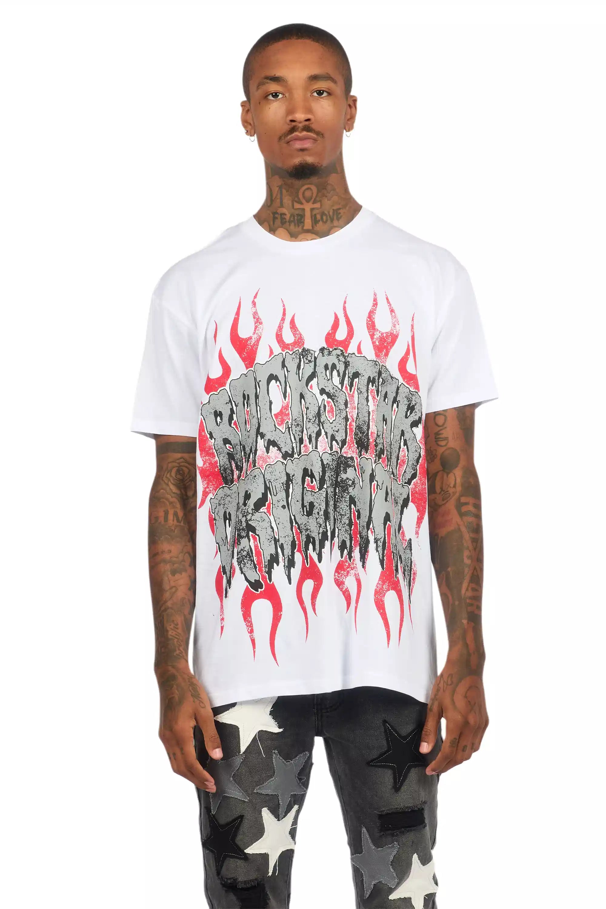 Kaelonix White Oversized Graphic T-Shirt