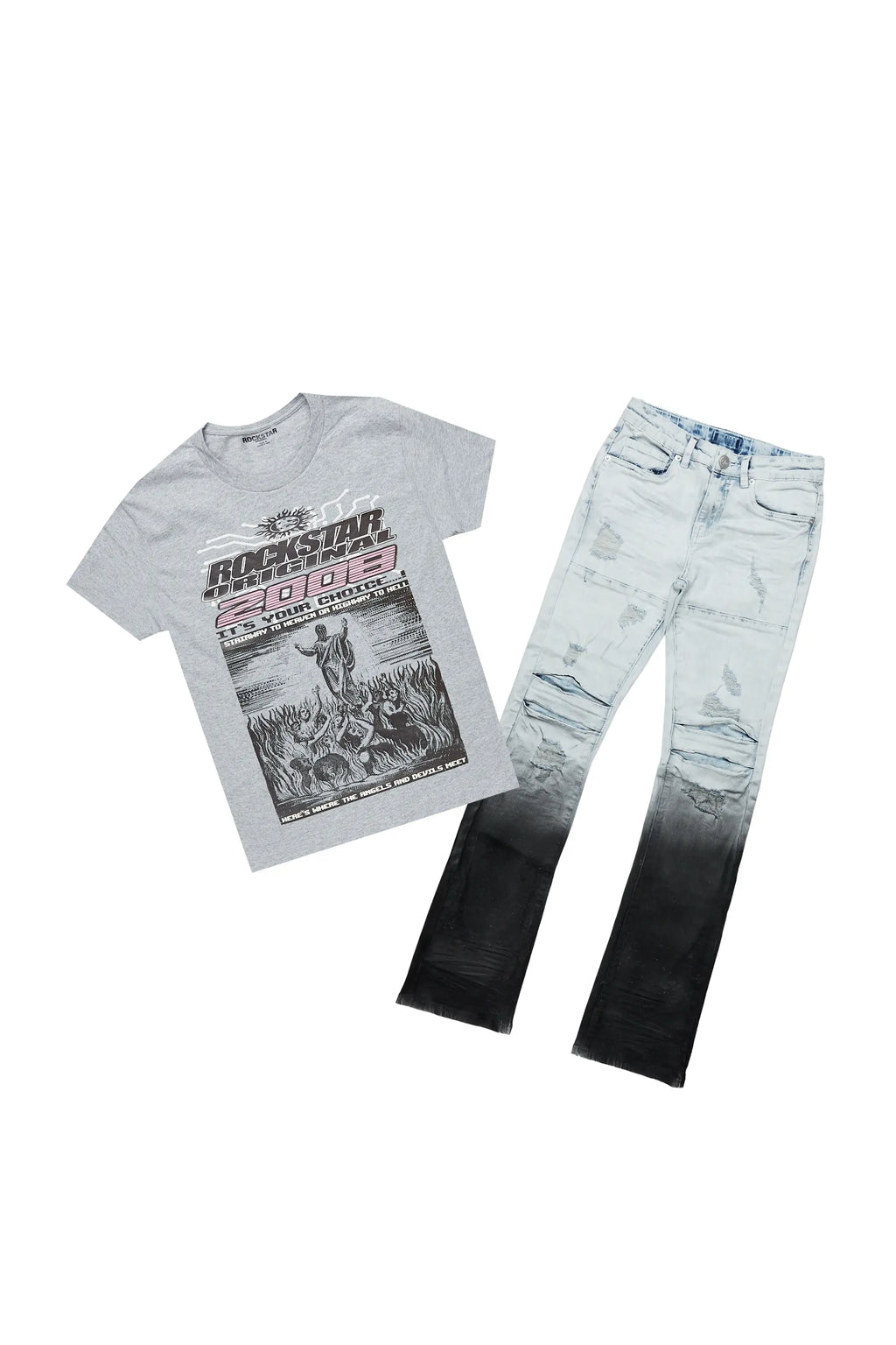 Boys Rachit Grey T-Shirt/Stacked Flare Jean Set