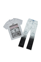 Boys Rachit Grey T-Shirt/Stacked Flare Jean Set