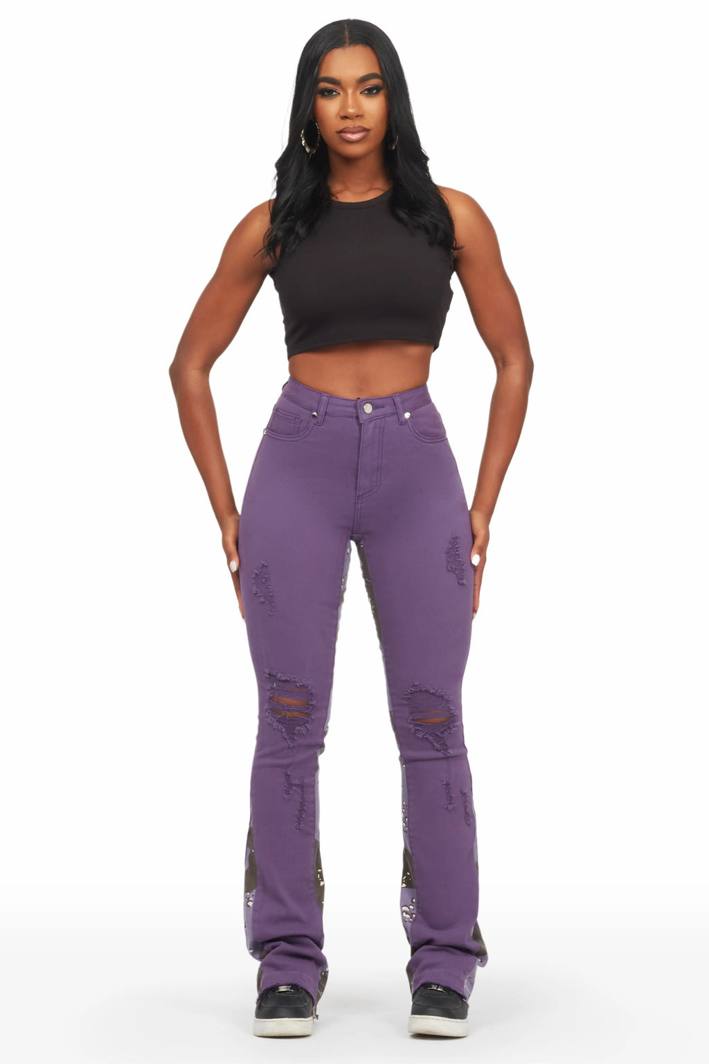 Khaleesy Purple Stacked Flare Jean