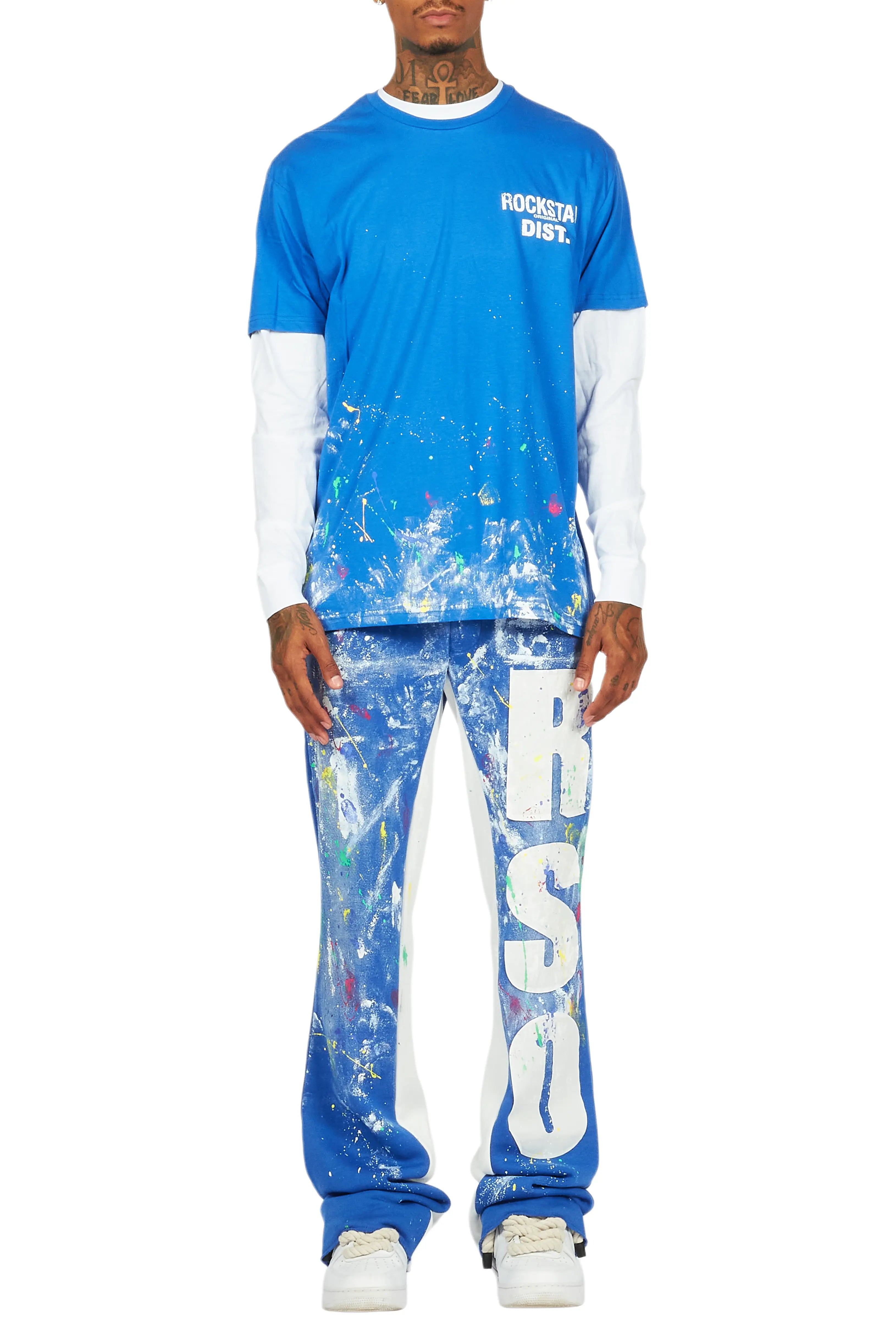 Aliyas White/Royal Double Layer T-Shirt/Baggy Pant Set