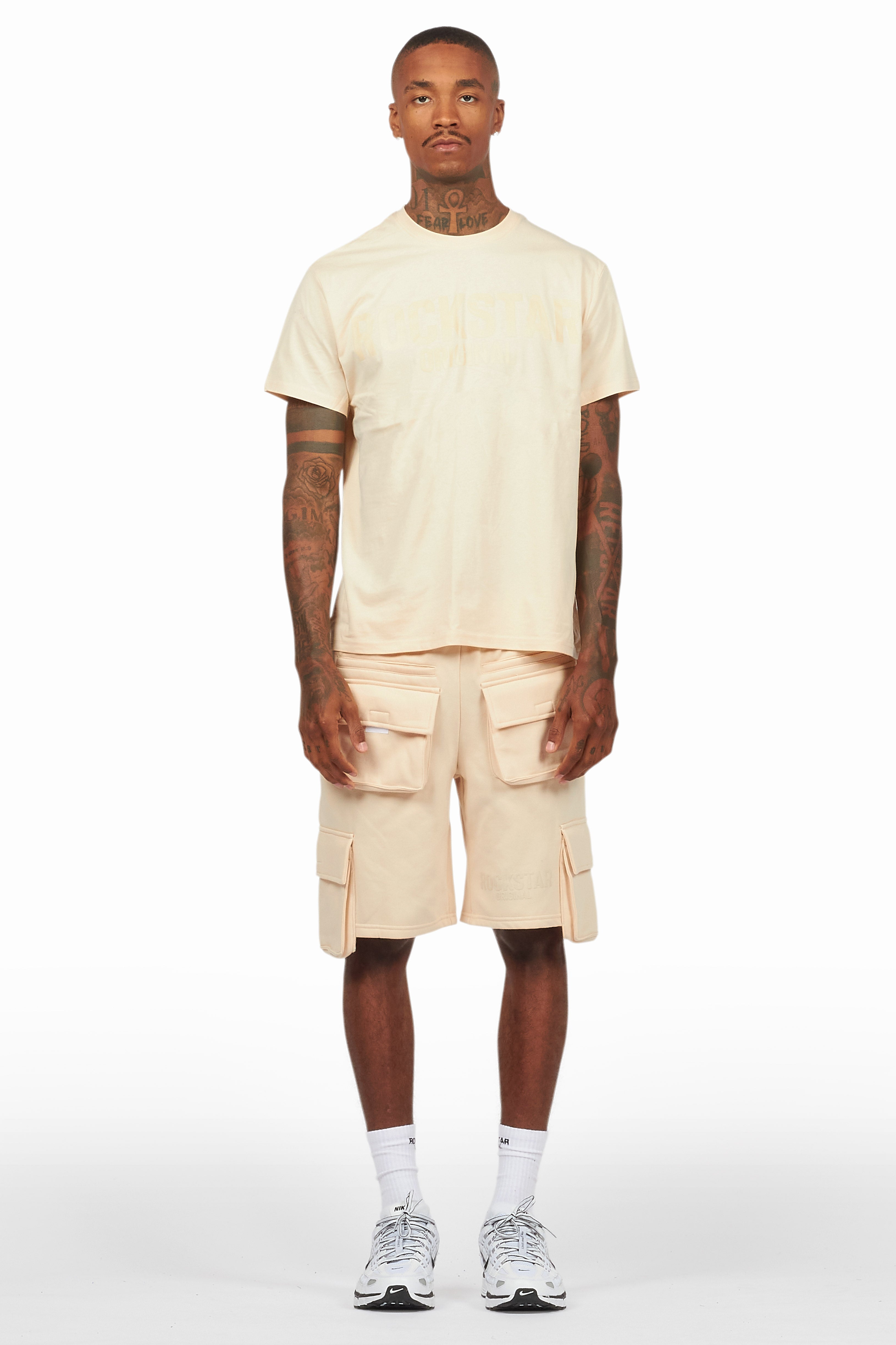 Sana Beige T-Shirt Cargo Shorts Set