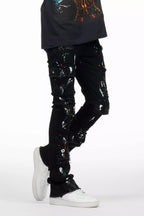 Orien Jet Black Painter Stacked Flare Jean