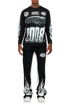Amos Black/White Long Sleeve T-Shirt/Stacked Baggy Pant Set