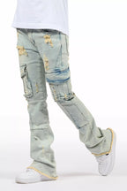 Boys Adalee Blue Slim Stacked Flare Cargo Jean