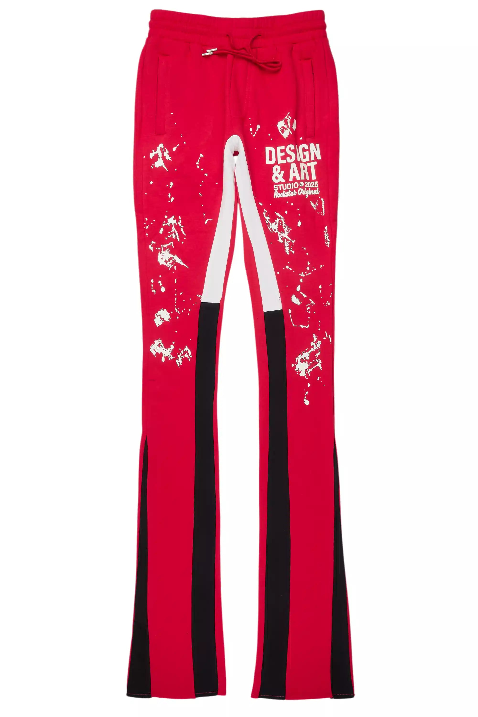 Damone Red Super Stacked Flare Track Pant