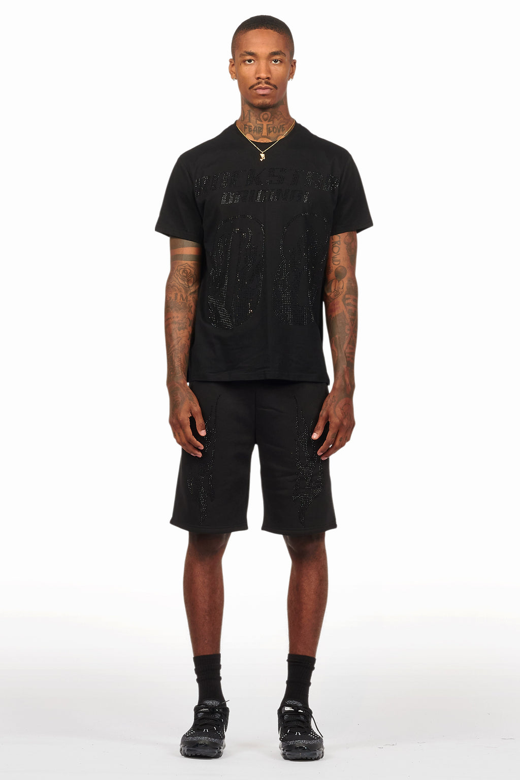 Ridley Black/Black Rhinestone T Shirt Short Set