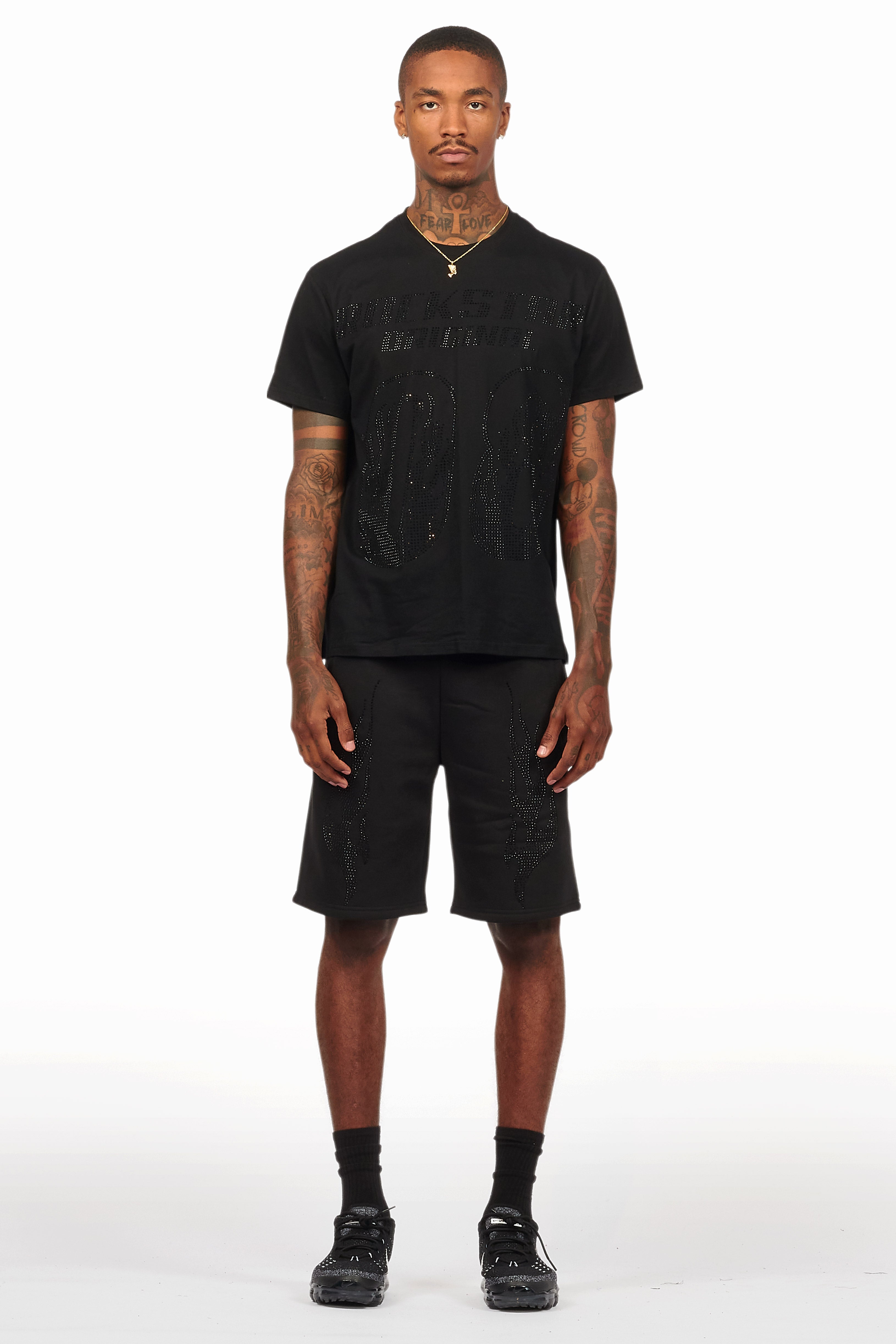 Ridley Black/Black Rhinestone T Shirt Short Set
