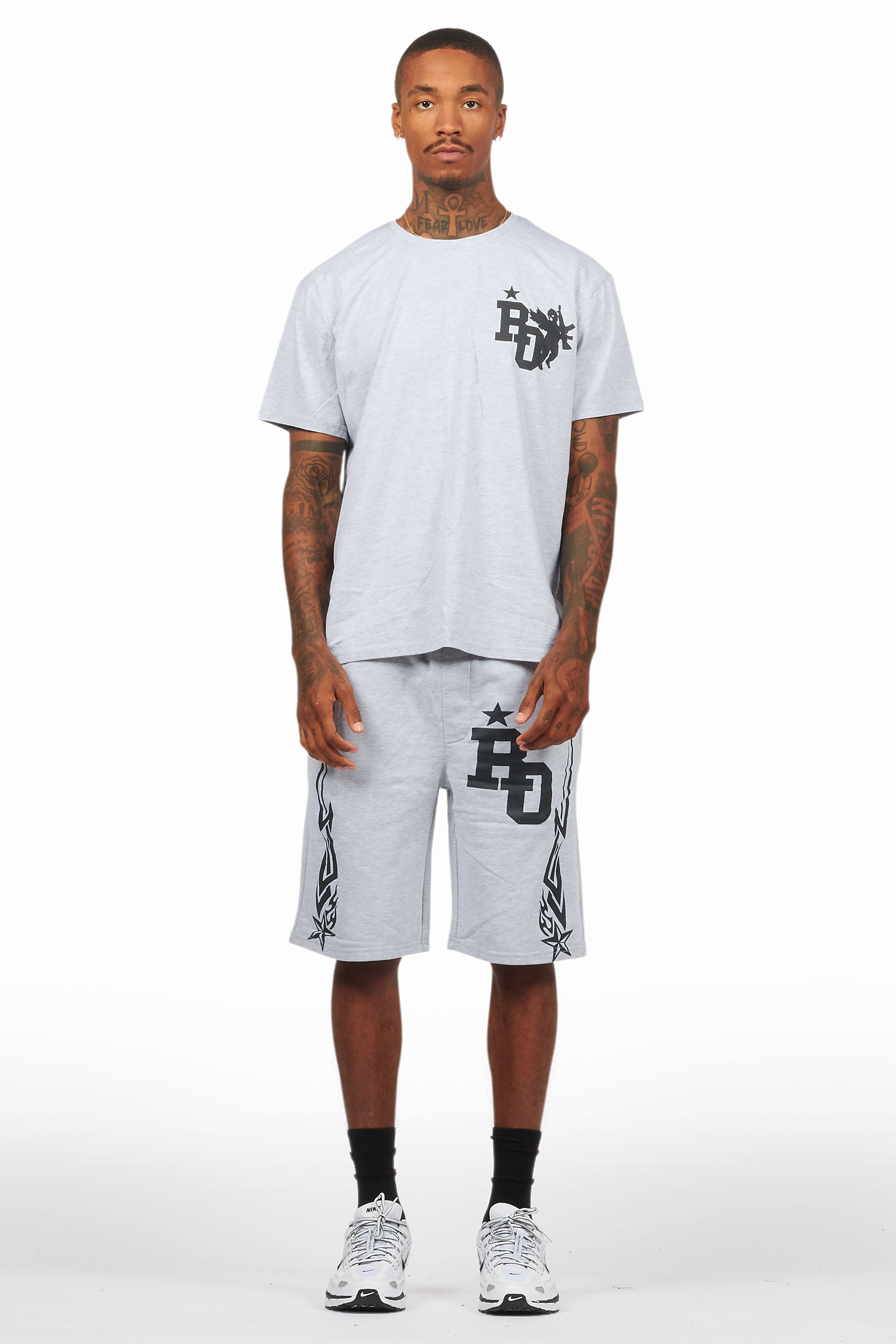 Plutix Heather Grey Graphic T-Shirt Short Set
