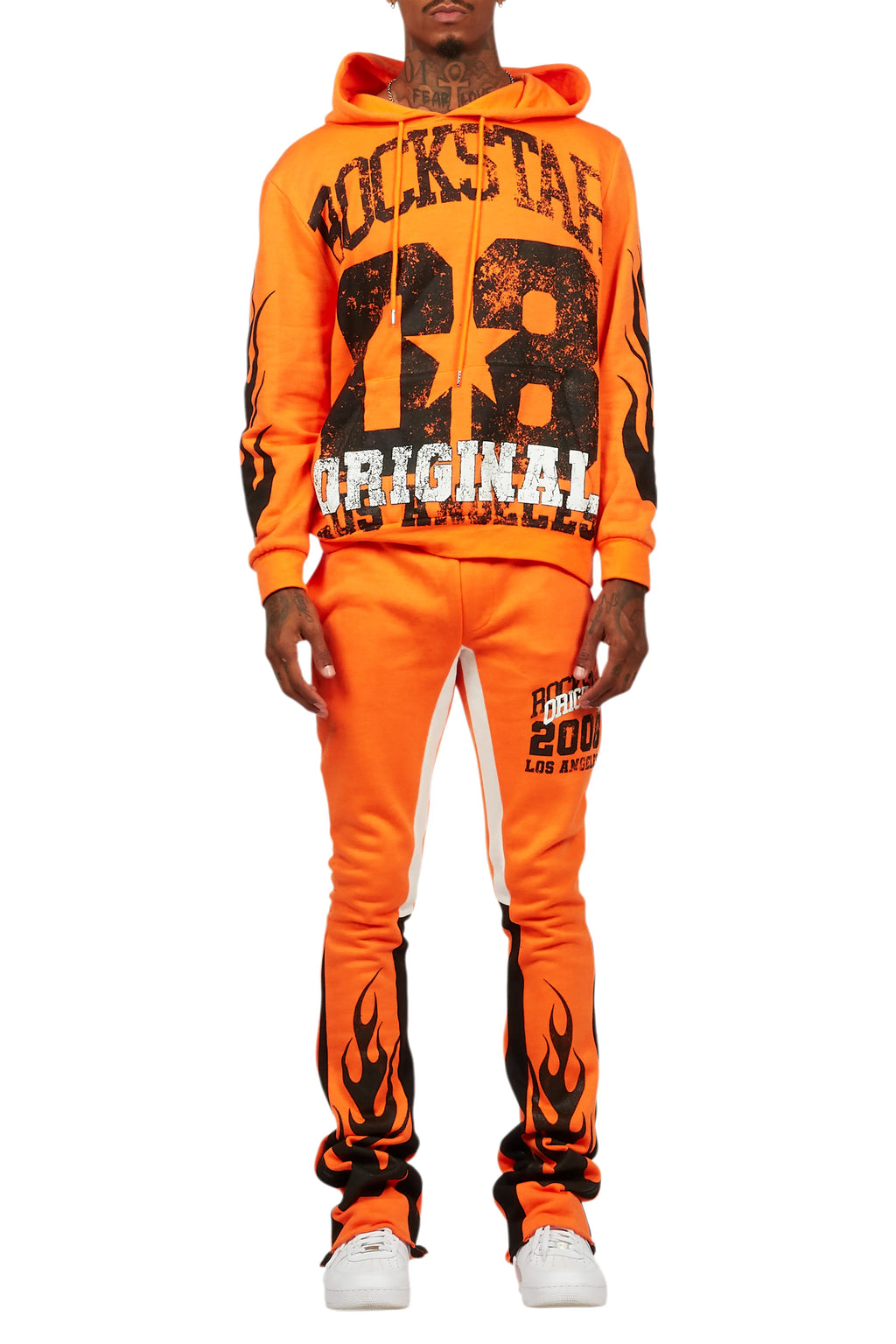 Damir Orange Hoodie/Stacked Flare Track Pant Set