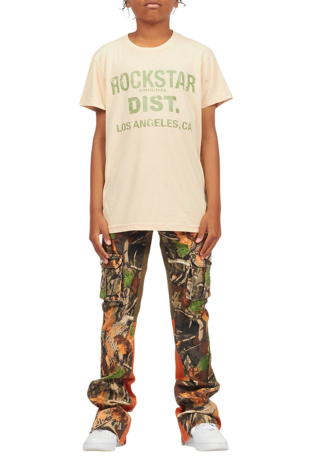 Boys Rolan Orange Tree Camo Stacked Flare Jean