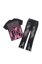 Boys Alim Vintage Black/Fuchsia T-Shirt/Stacked Flare Jean Set