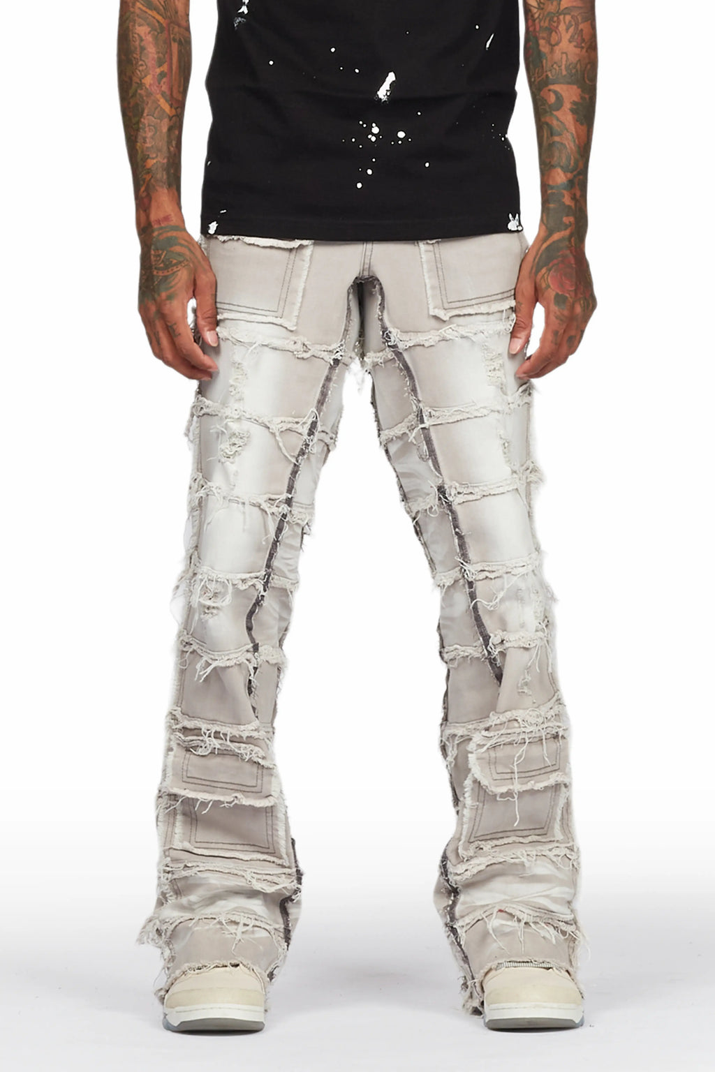 Taimo Grey Baggy Cargo Stacked Jean