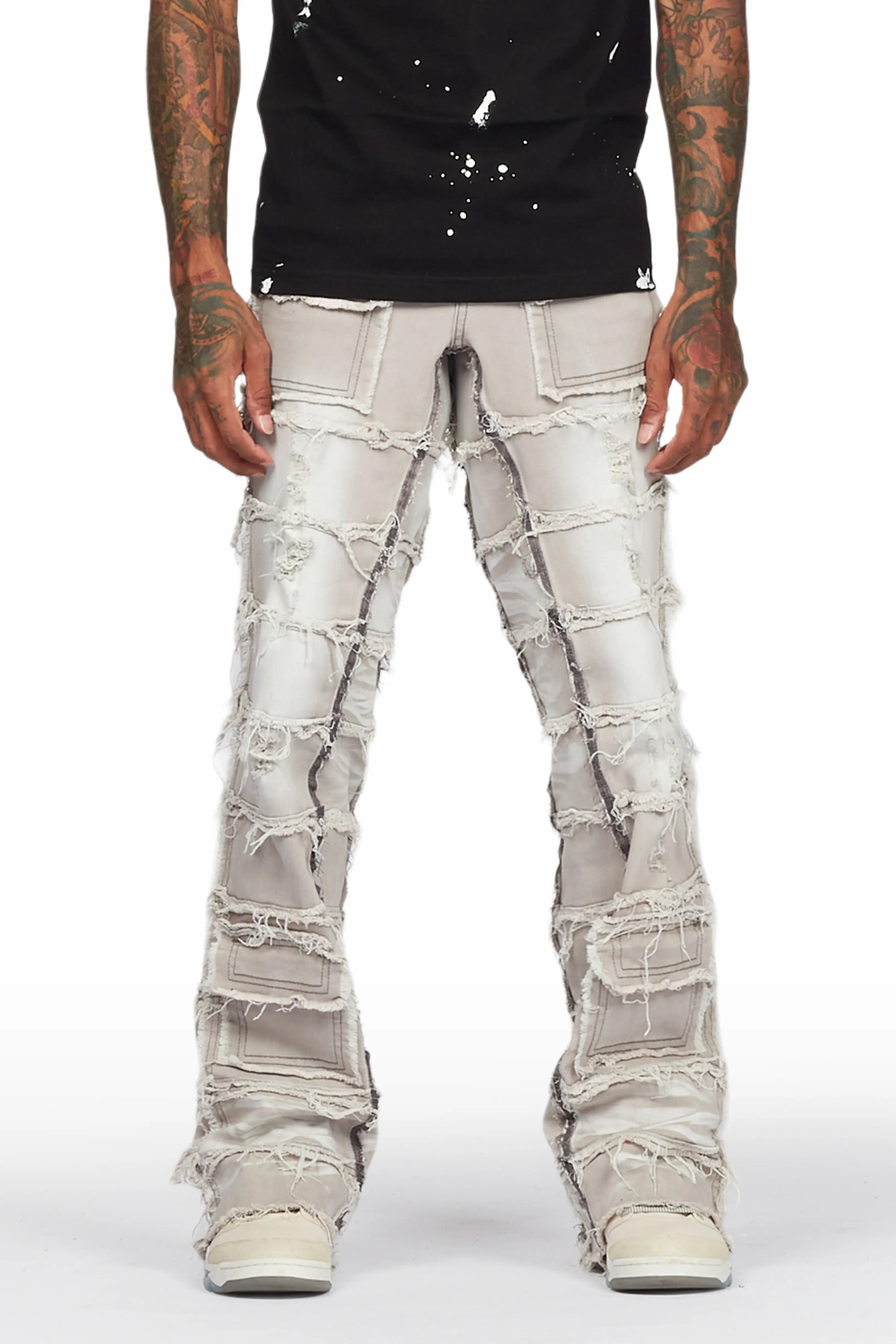 Taimo Grey Baggy Cargo Stacked Jean