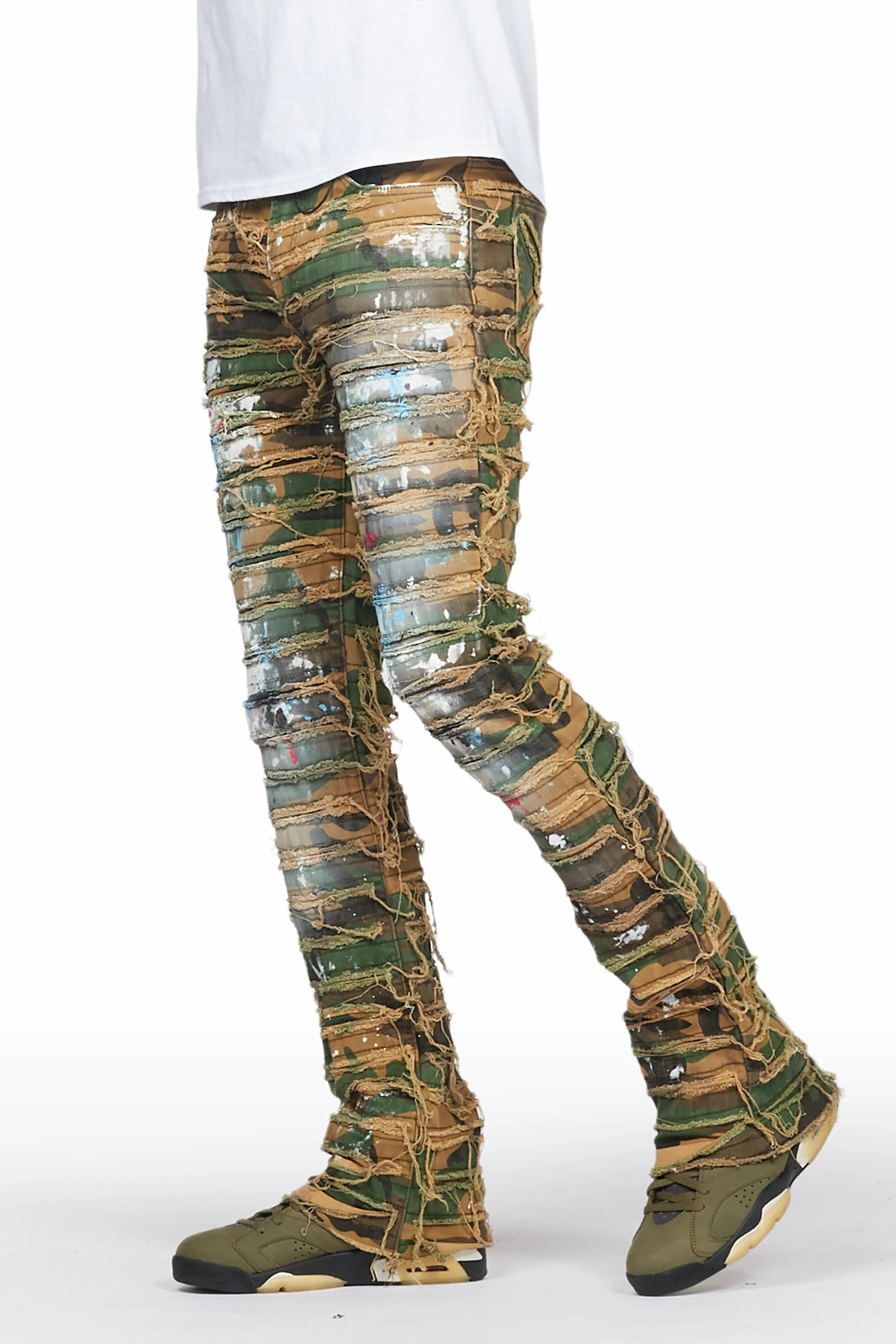 Raith Faded Camo Painter Stacked Flare Jean