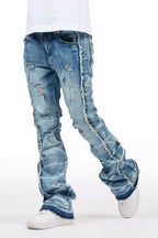 Boys Rugged Blue Stacked Flare Jean