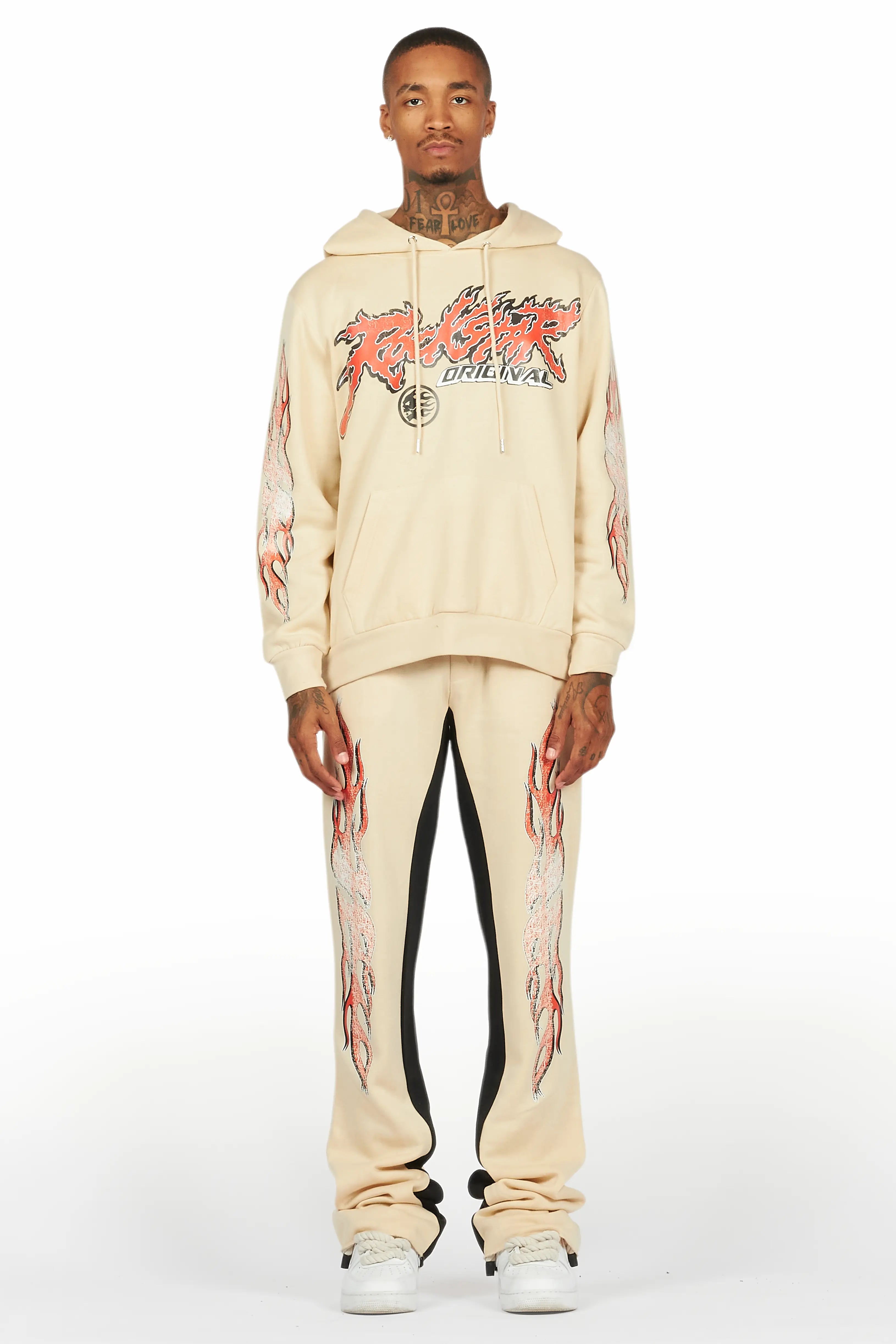 Yash Beige Hoodie Baggy Fit Pant Track Set