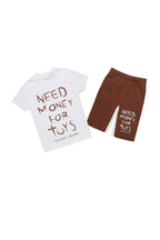 Boys M4 Toys White/Brown T-Shirt/Short Set