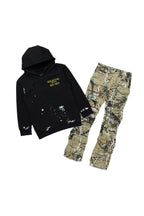 Boys Palmer Black/Yellow Hoodie/Stacked Flare Jean Set