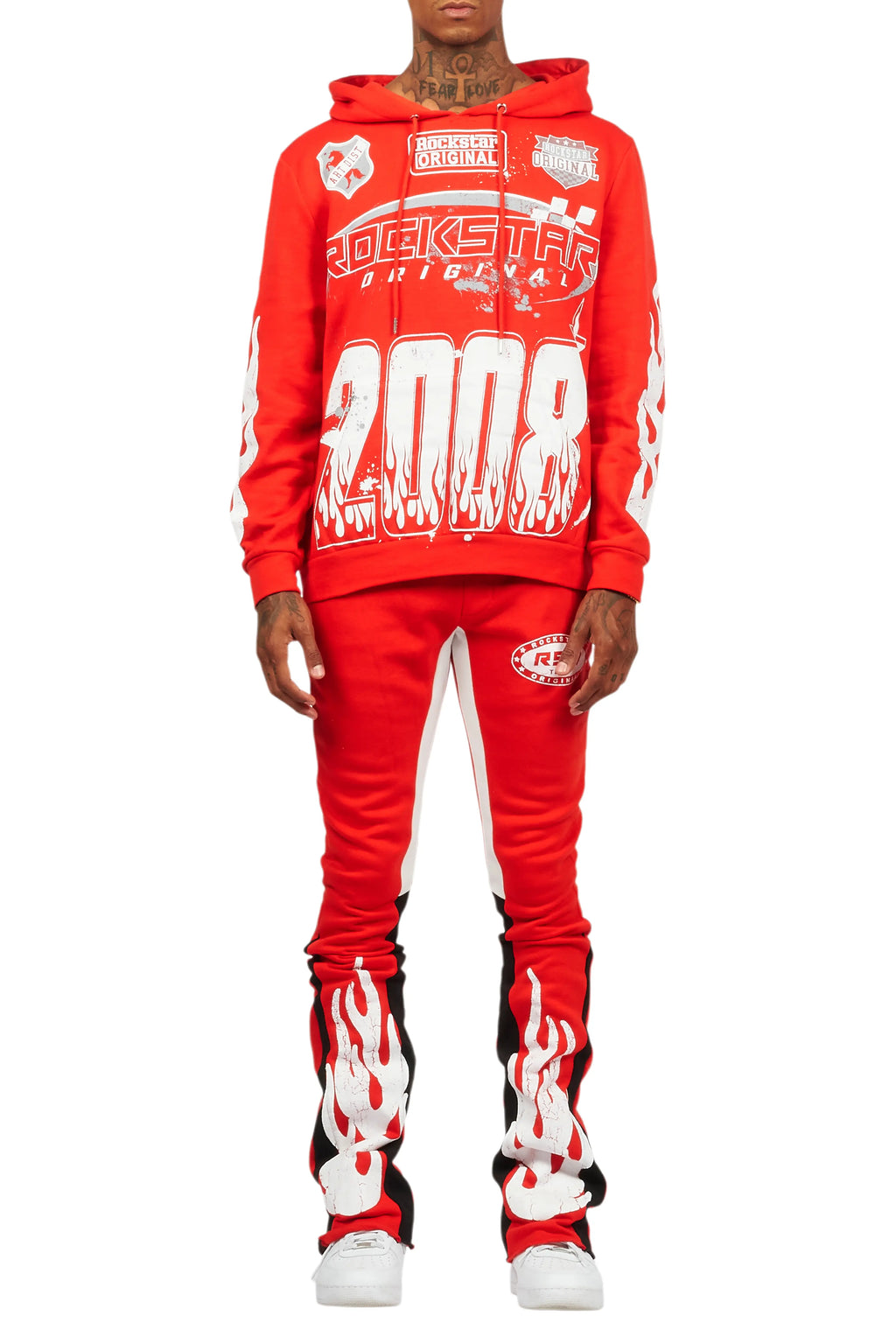 Amos Red/White Hoodie/Stacked Flare Track Set