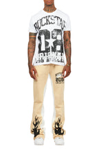 Edel White/Beige T-Shirt/Stacked Baggy Track Pant Set