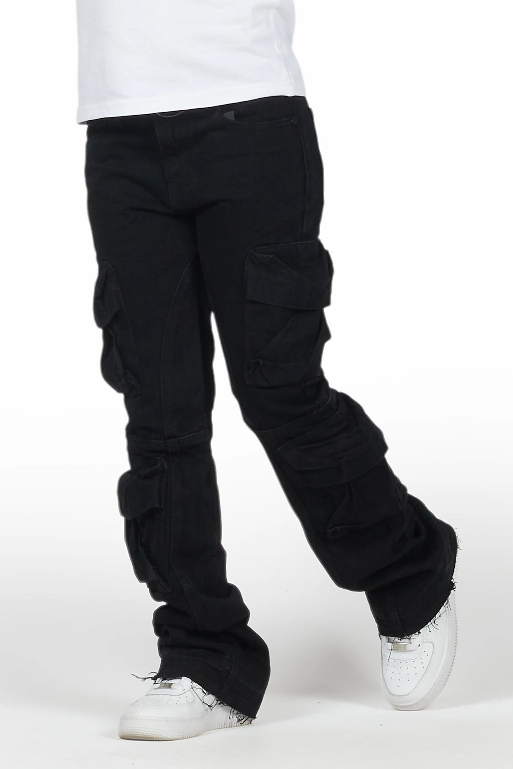 Boys Gregor Black Stacked Flare Cargo Jean