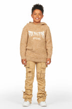 Boys Andros Brown Mohair Hoodie/Stacked Flare Jean Set