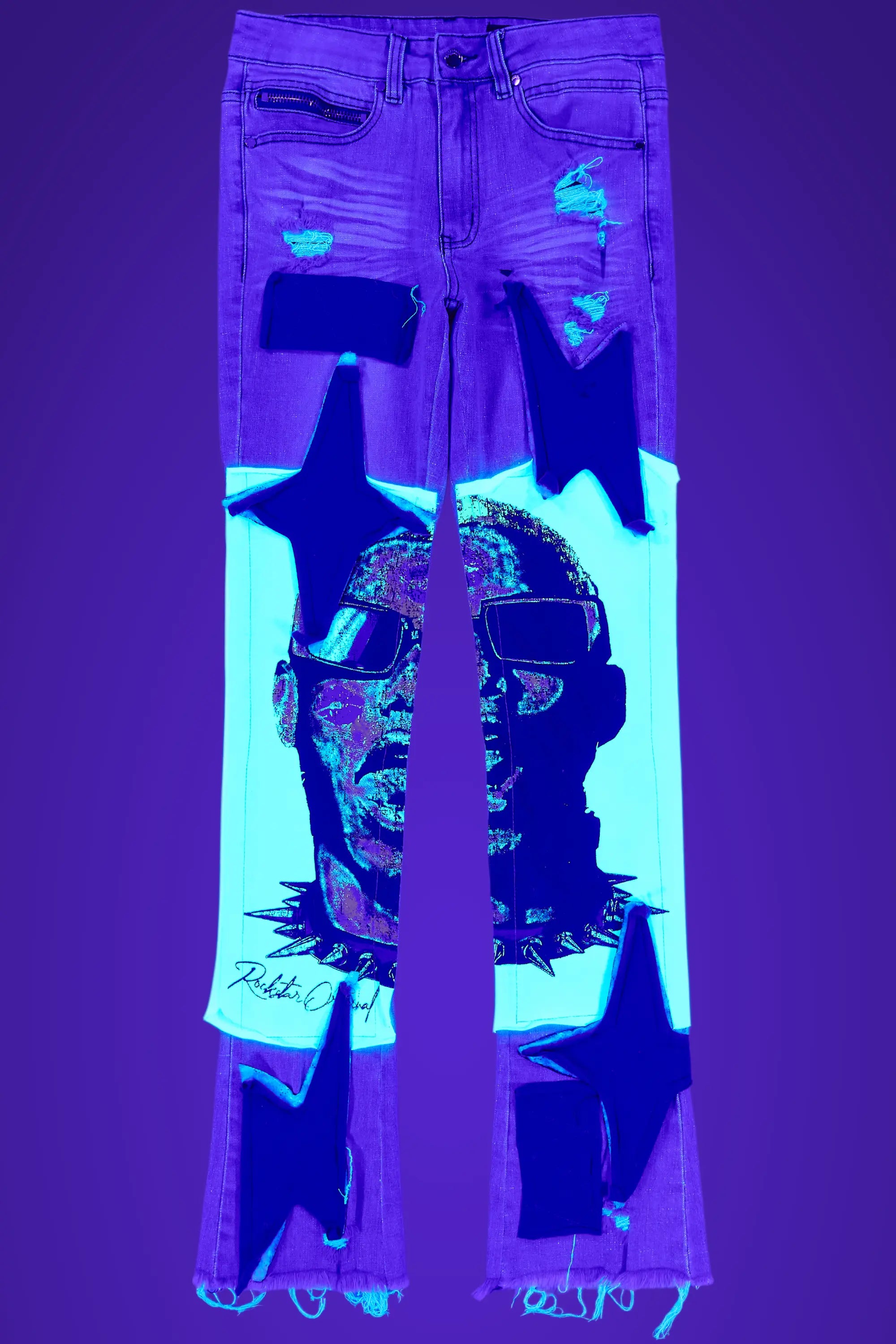 Savage Blue Patchwork Stacked Flare Jean