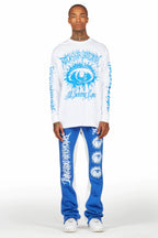 All Seeing Eyes White/Royal Long Sleeve T-Shirt/Baggy Pant Set
