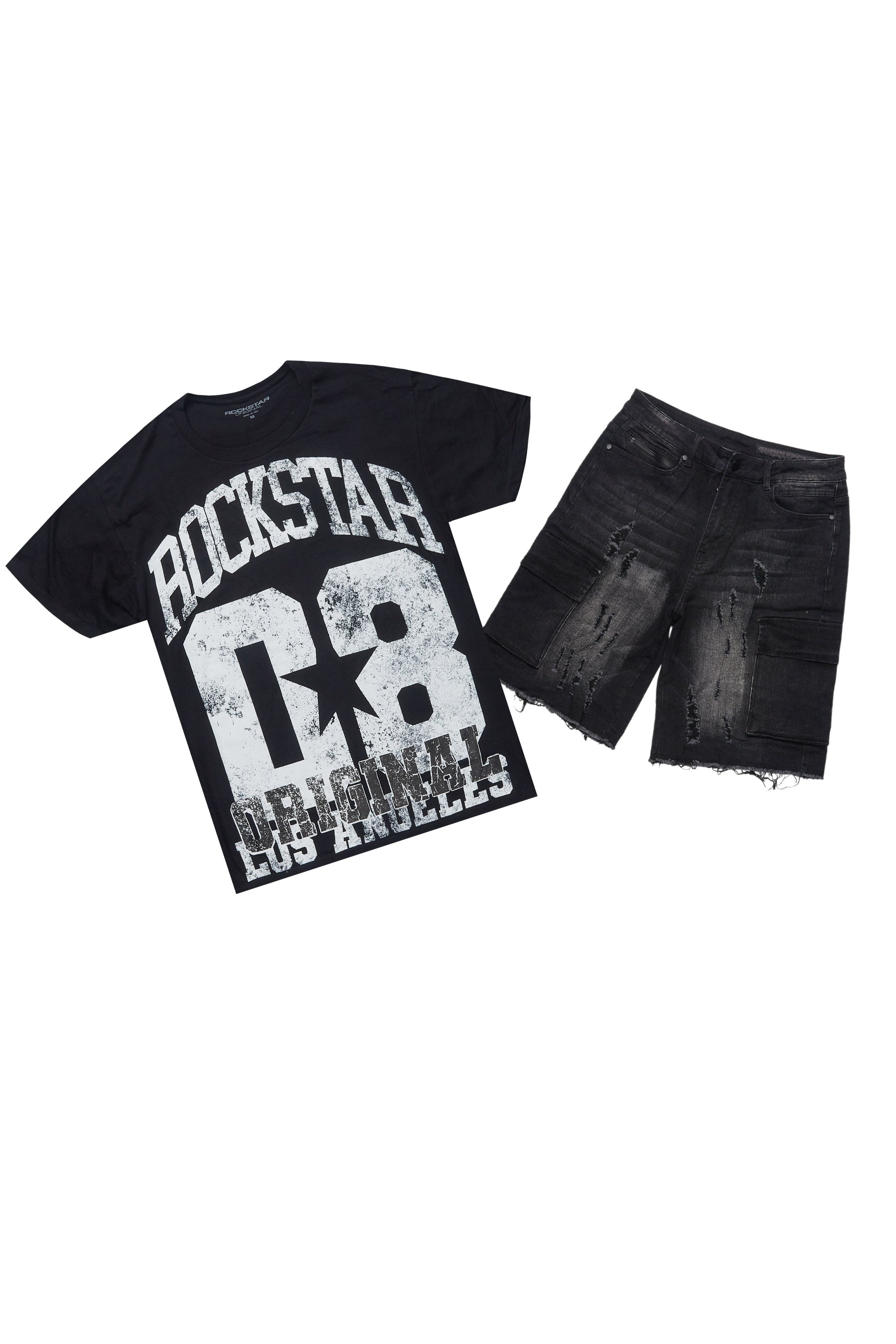 Kalix Black T-Shirt/Denim Short Set