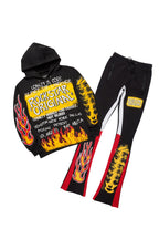 Beno Black/Yellow Stacked Flare Hoodie Track Set