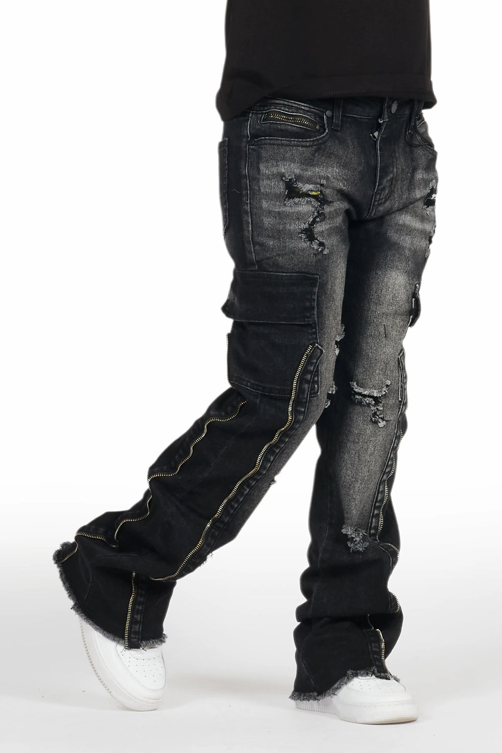 Boys Hutch Black Wash Stacked Flare Jean