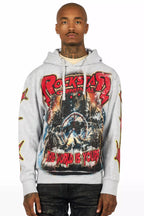 Lucian Heather Grey/Red Graphic Hoodie