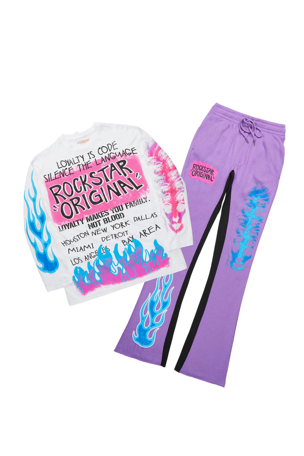 Beno Purple/White Long Sleeve T-Shirt/Baggy Pant Set