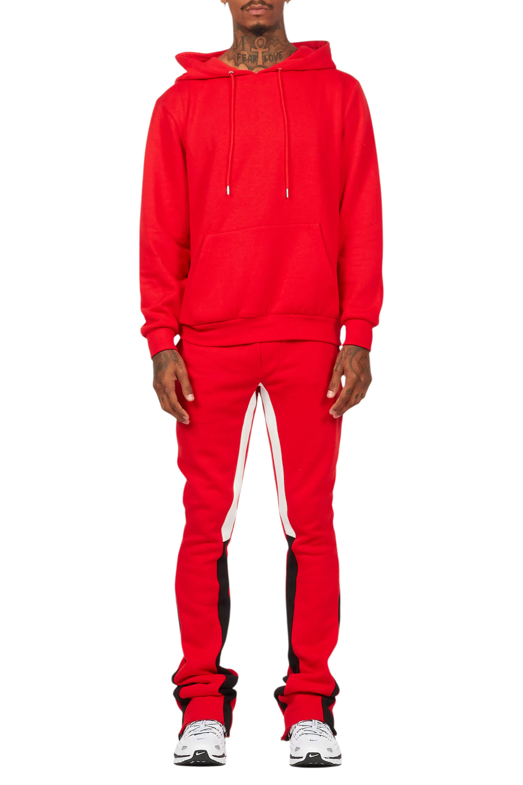 Basic Red Hoodie/Stacked Flare Track Set