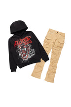 Boys Griff Black/Beige Hoodie/Stacked Flare Jean Set