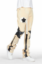 Capron Beige Patchwork Stacked Flare Pants