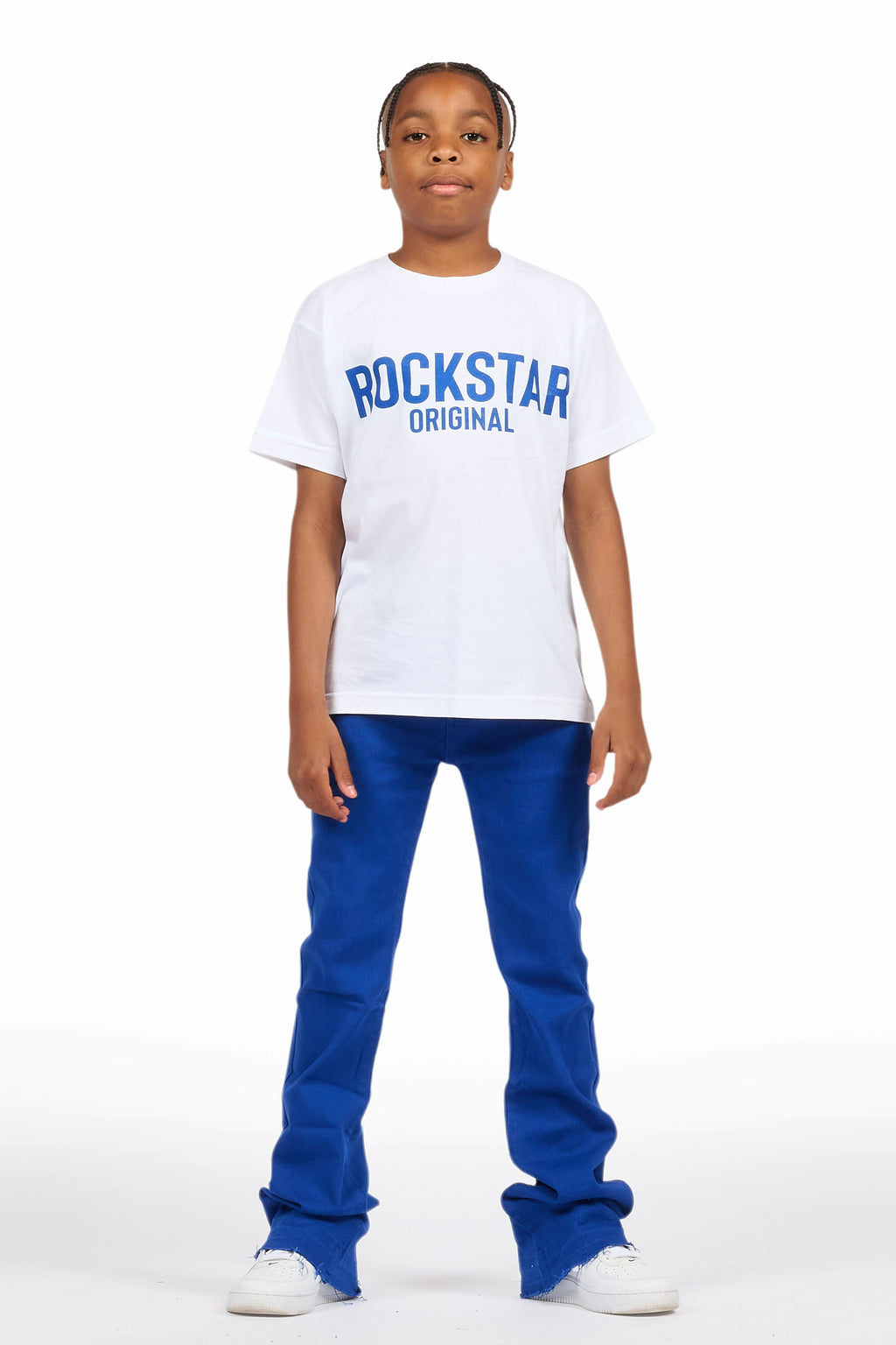 Boys Sana White/Royal T-Shirt/Dag Stacked Flare Jean Set