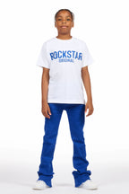 Boys Sana White/Royal T-Shirt/Dag Stacked Flare Jean Set