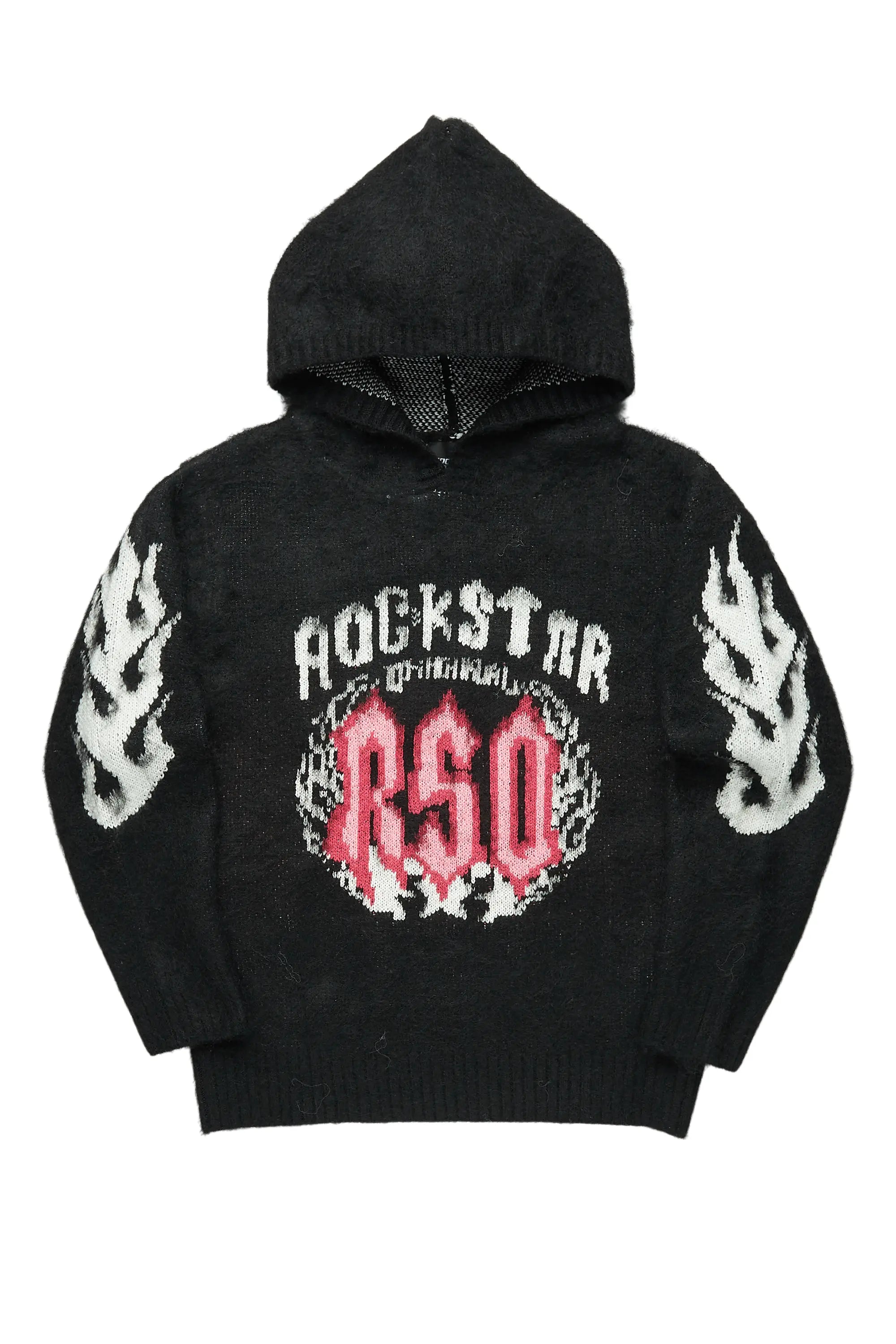 Girls Kanny Black Graphic Knitted Mohair Hoodie