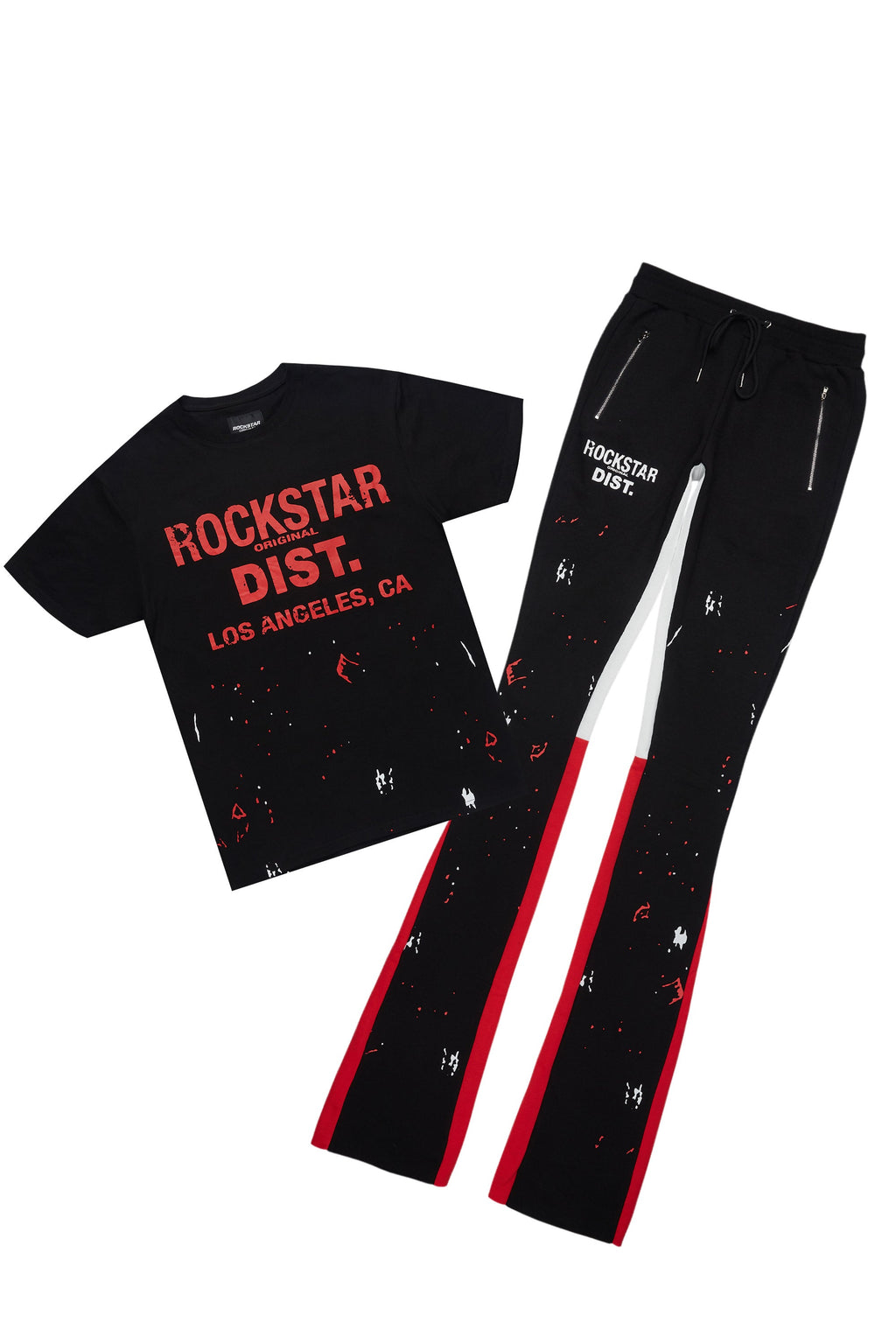 Scottie Black/Red T-Shirt/Stacked Flare Track Pant Set